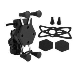 Suporte Celular Moto Tipo X Carregador Celular GPS Motoboy Entrada USB Cabo Conector Universal - Imagem 3